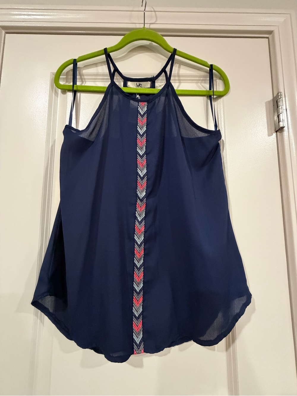 Ya Los Angeles Navy Halter Camisole with Multicolor Chevron Trim